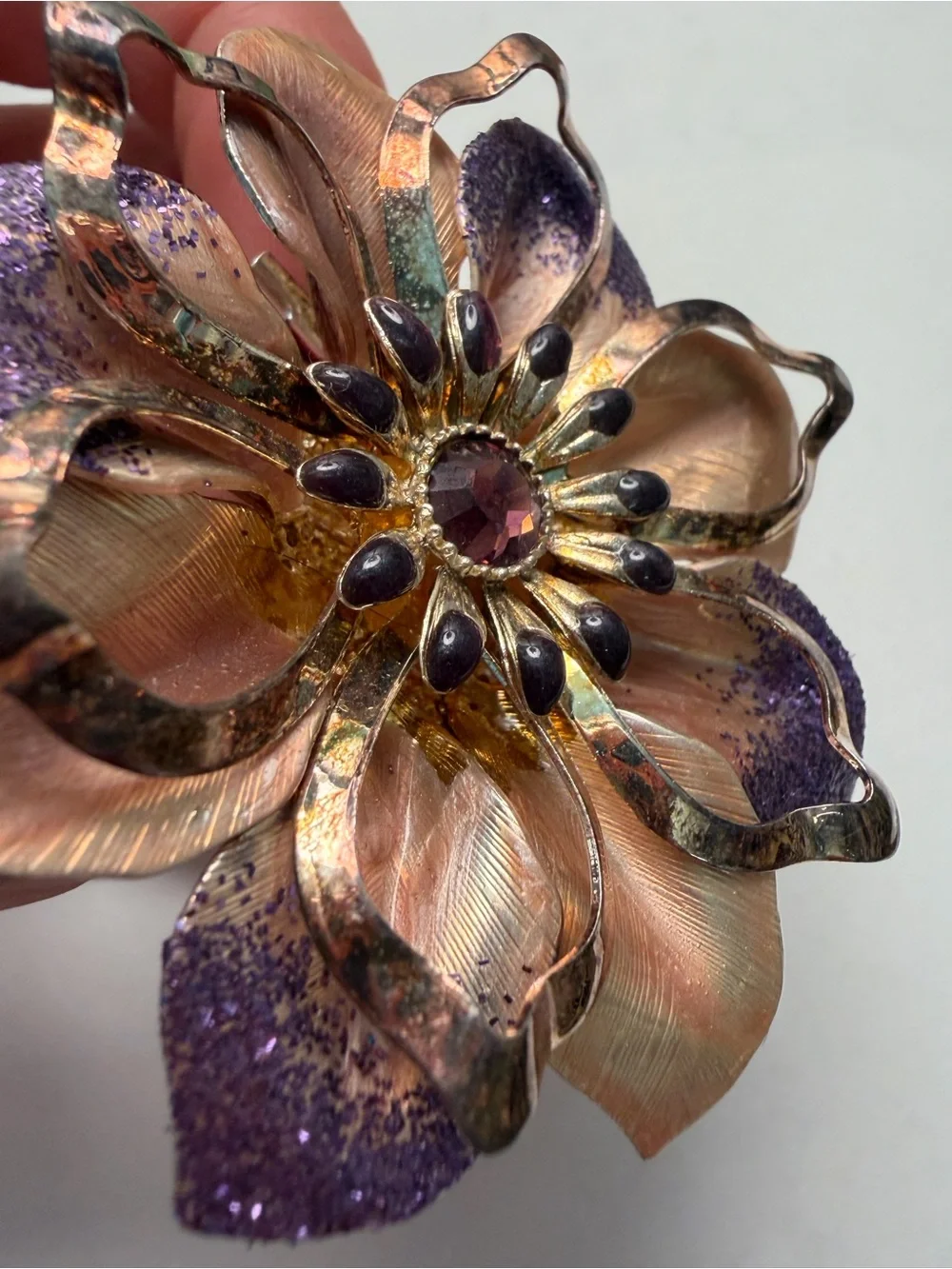 Vintage Floral Purple and Gold Statement Brooch